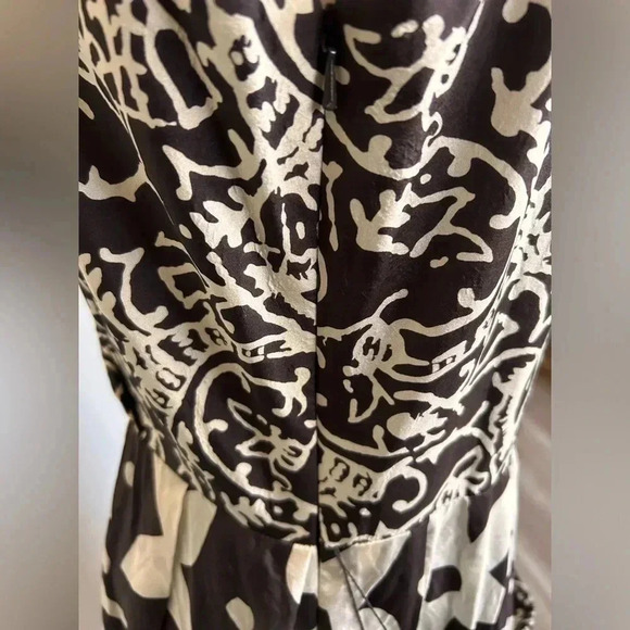 Suzi Chin Maggy Boutique 100% Silk Midi Dress Collared V Neck Size 10 with Belt - Picture 12 of 14